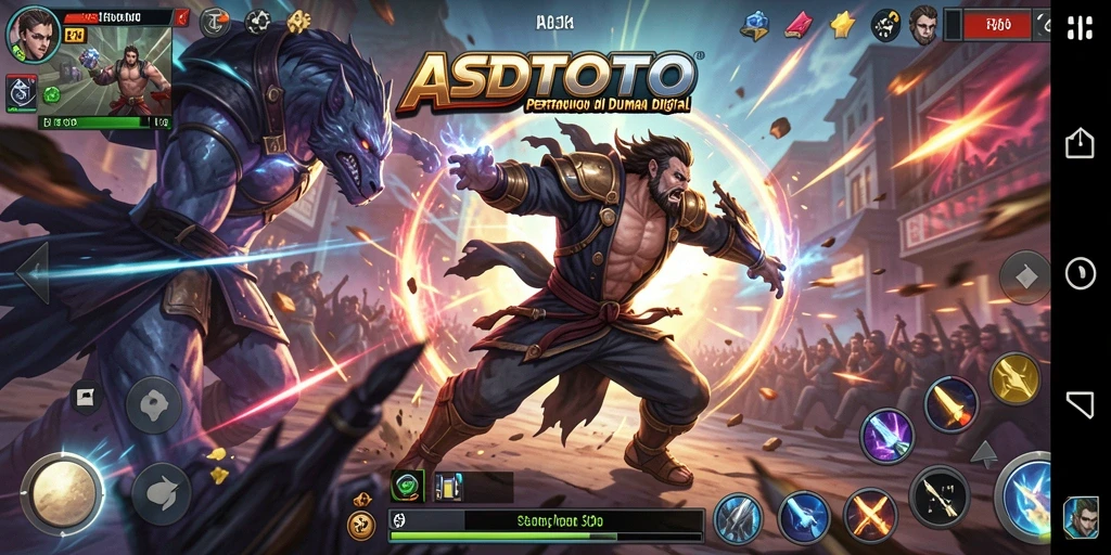 Screenshot permainan ASDTOTO menampilkan pertarungan yang sengit dan karakter-karakter menarik.