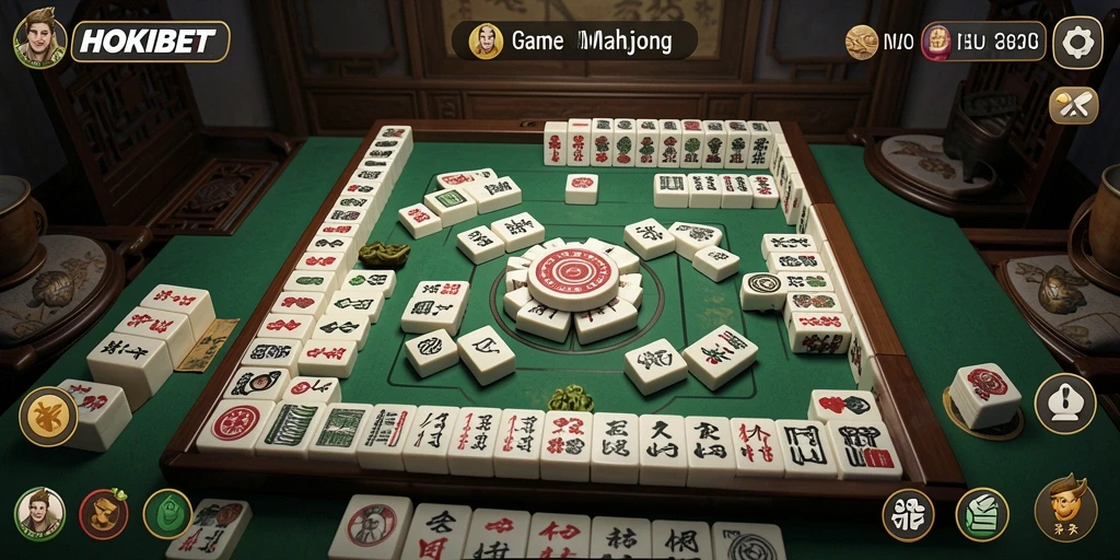 Tampilan gameplay HOKIBET dengan ubin Mahjong yang berwarna-warni.